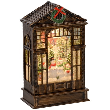 HOMCOM Lanterne Boule de Neige de Noël avec Lumières, Musique et Paillettes Tourbillonnantes