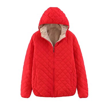 Aboser Womens Quilted Jacket with Hood Warm Plush Fleece Lined Coat Diamond Puffer Jackets Loose Zip Up Outerwear Solid Color Hooded Coats