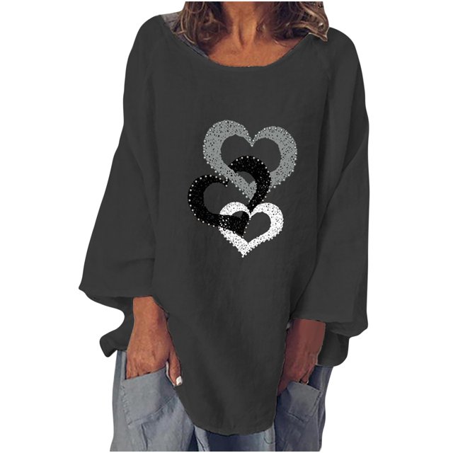 Pompotops T-shirt à Manches Longues pour Femme, Col Rond, Imprimé, Coupe Ample, Décontracté, Mode, Automne