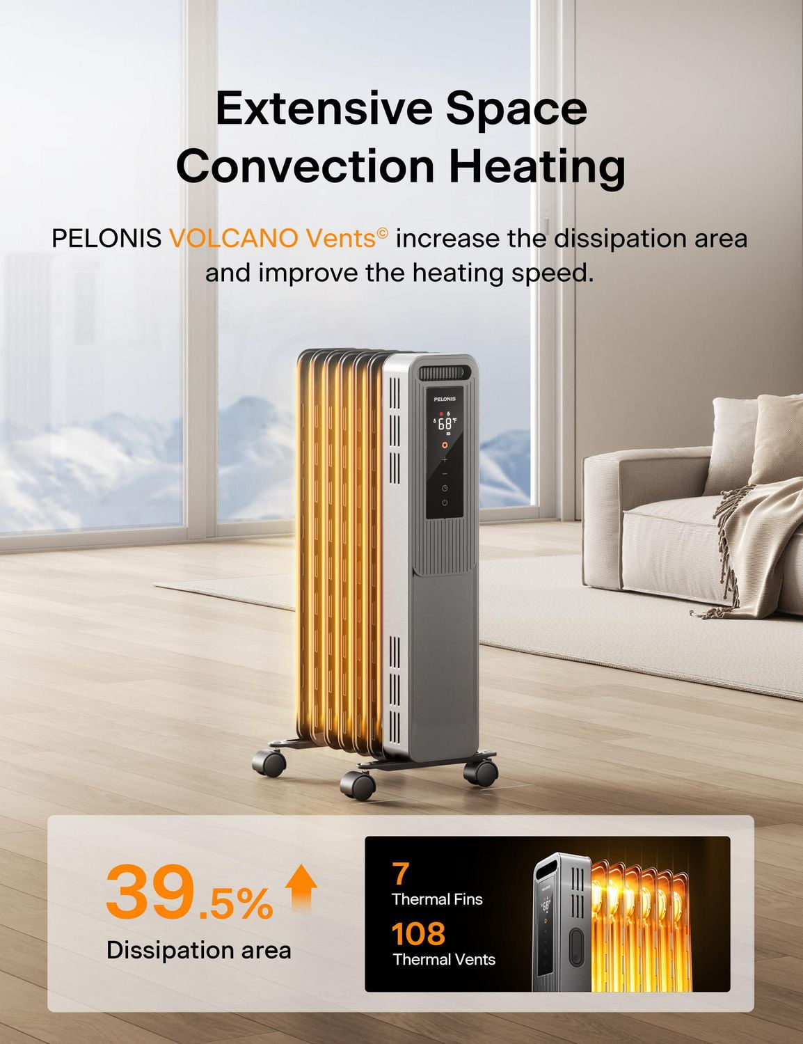 Radiateur à huile électrique Pelonis 1500 W à 3 réglages