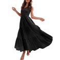 thumbnail image 2 of Robe Longue Femme Décontractée Plissée Midi Fête Danse Plage Vacances Bureau Mode Été Noir m, 2 of 9