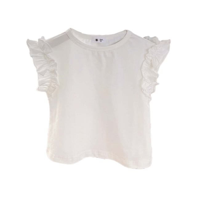 Sunnyoo Girls Ruffle Sleeve Cotton T-Shirt Solid Color Casual Crew Neck T Shirt