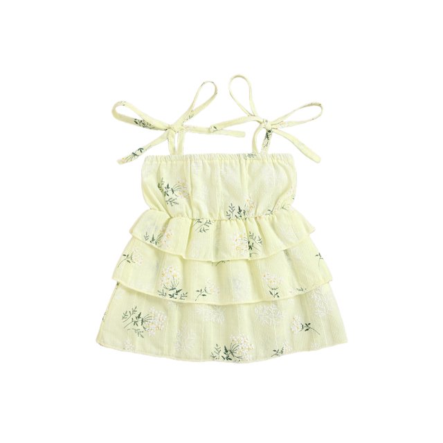 Xingqing 4 Couleurs d'Été Bébé Filles Mignonne Robe Fleurs Imprimées sur l'Épaule Sans Manches A-Ligne Mini Robe