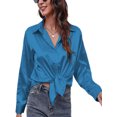 thumbnail image 4 of Innerwin Tops Lapel Neck Women Shirts Work Button Down Single Breasted Blouse Blue XL, 4 of 7