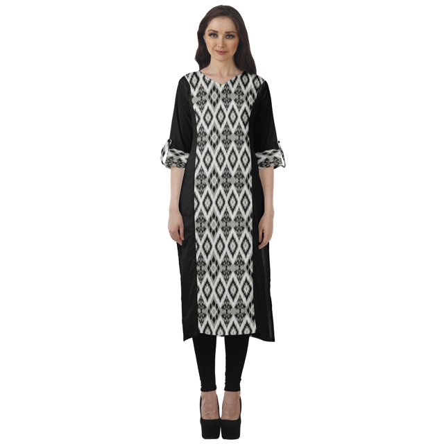 Moomaya Kurtis Droits Imprimés pour Femmes, Col en V, Manches Retroussables, Kurta Tunique