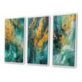 thumbnail image 3 of Designart "Golden Turquoise Breakers Abstract Waves V" Abstract Shapes Framed Wall Art Set Of 3 - Gold Transitional Frame Canvas Set For Living Room Decor, 3 of 6