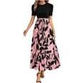 thumbnail image 1 of FAVIPT Robes d'Été à Fleurs pour Femmes Décontractées Mode Fluides 2025 Robe Élégante à Imprimé Floral Robes à Manches Courtes Col Rond Longue Robe Rose,G, 1 of 7