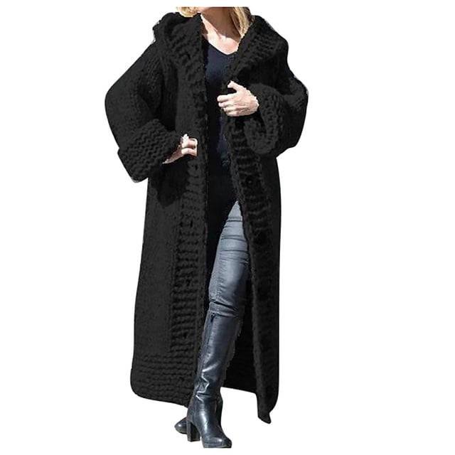 Kcodviy Women Casual Solid Knit Fuzzy Cardigans for Women Button Plus Size Long Sweaters for Women Open Front Sleeve Sweater Long Cardigan Ladies Cardigan Sweaters with Pockets Coat