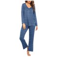 thumbnail image 1 of Timegard Pajamas Sets for Women 2 Piece Stripted Long Sleeve V Neck Ruched Top and Pants Fall Pjs Outfits, 1 of 5