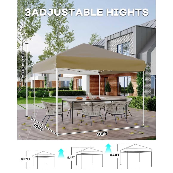 Tente à Auvent Escamotable 10x10 – Pavillon Extérieur Robuste avec 3 Hauteurs Réglables, Installation Instantanée à un Bouton, Paroi Latérale, 4 Sacs de Sable et Sac de Transport, Abri Portable pour Patio, Jardin, Camping et Fêtes