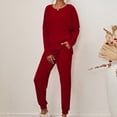 thumbnail image 2 of Mrat Knit Two Piece Outfits for Women Long Sleeve Ribbed Tops Drawstring Pants with Pockets Sweatsuit Set S-2 Wine 3XL, 2 of 6