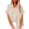 thumbnail image 1 of Dealovy Plus Size Womens Button down Shirts Cotton Linen Rolled Short Sleeve Loose Casual Work Blouses, 1 of 6