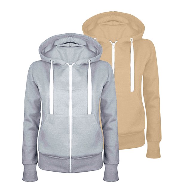 LMKIHUSA Womens Plus Size Fleece Two Pack Jacket Long Sleeve Solid Color Coats Full Zip Hoodies Fall Sweatshirts Open Front Drawstring Jackets with Pockets 2025 Khaki,XL