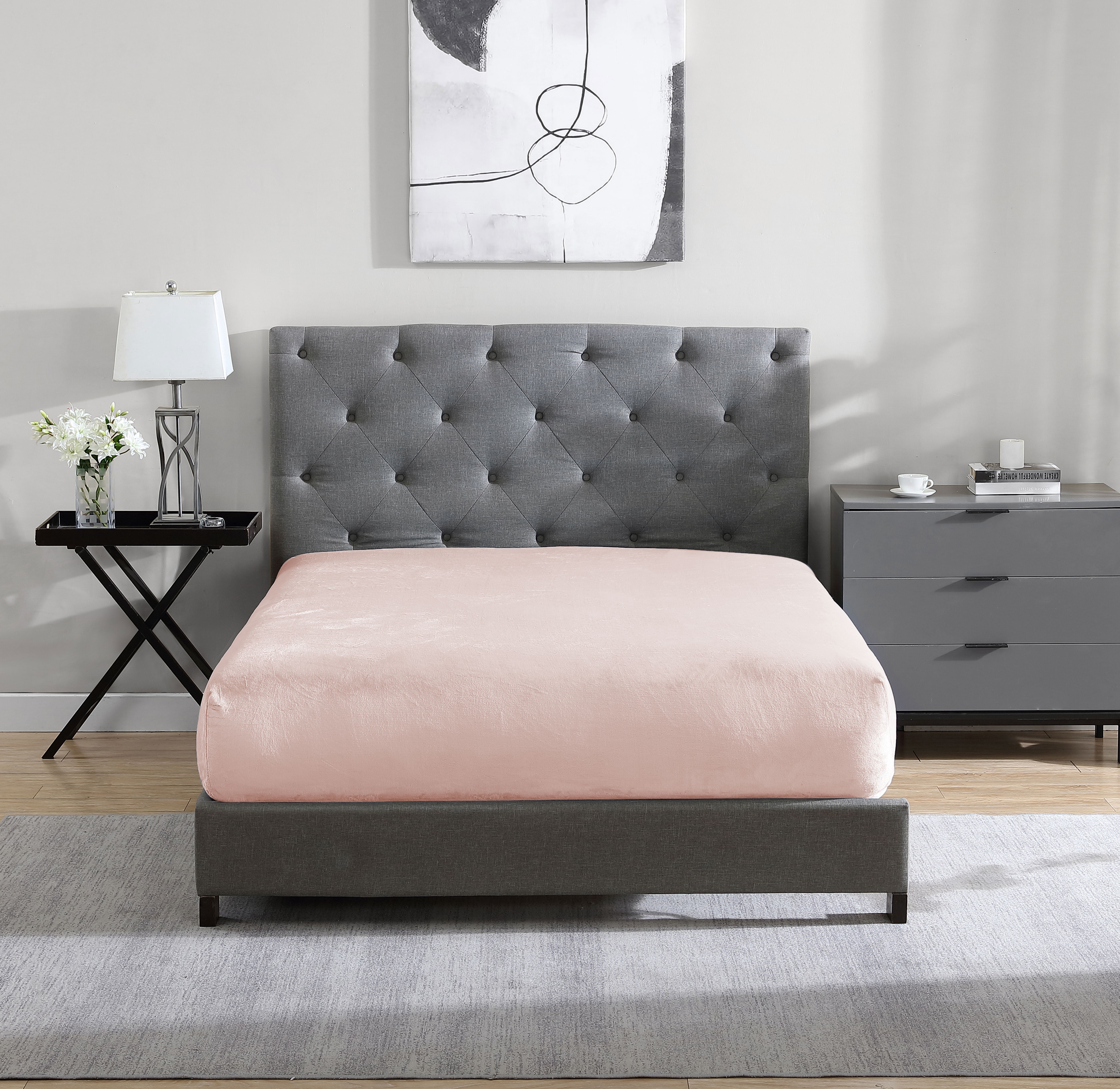 Swift Home Drap-housse de luxe 1 pièce en flanelle peluche, ultra-doux, poche profonde, chaleur toutes saisons, très grand lit (King), Rose Poudré
