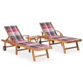 thumbnail image 1 of vidaXL Chaises Longues 2 Pcs avec Table et Coussin en Bois de Teck Massif, 1 of 5