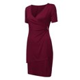 thumbnail image 4 of WTXUE Plus Robes Taille, Robe Moulante à Manches Courtes Mi-Longue à Col en V, Robe Asymétrique Unie pour Femmes Grande Taille, Rouge Taille 3TG(US:24), 4 of 9