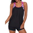 thumbnail image 1 of Haut de Tankini Rehausseur à Dos en T à Bretelles, Imprimé à Rayures Blouson pour Femmes avec Short, 1 of 6