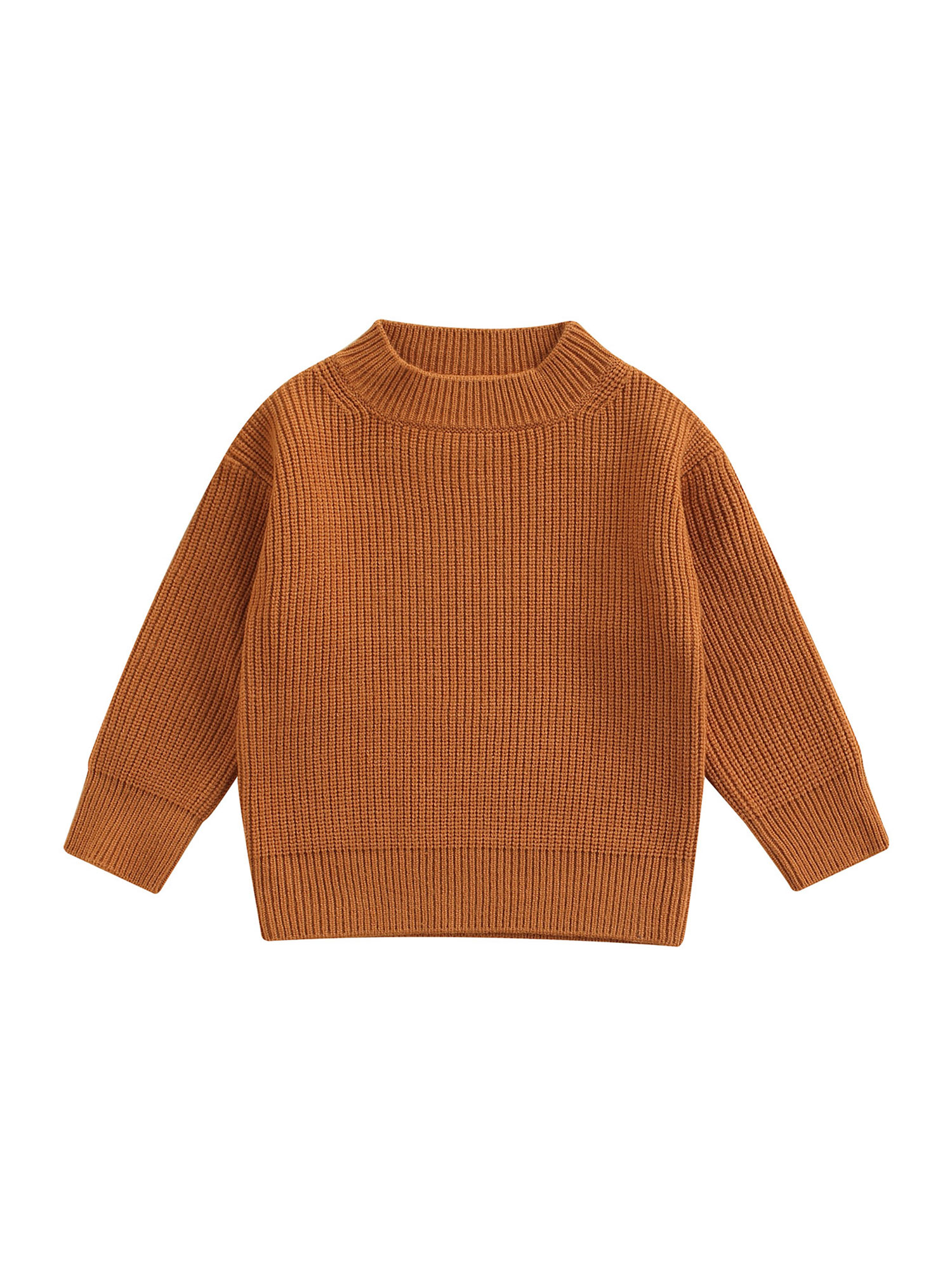 Faithtur Unisex Kids Fall Sweater Solid Color O-Neck Long Sleeve Knitted Tops