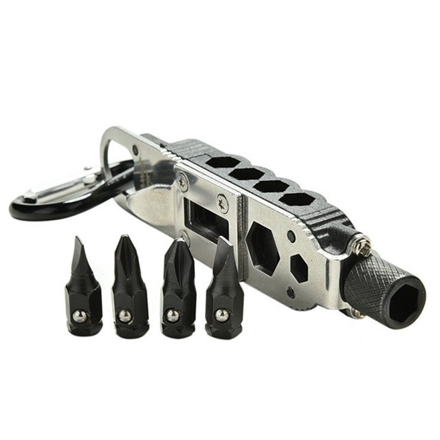 Multifunctional Keychain Outdoor Camping Tools, Stainless Steel Pocket Screwdriver Wrench With Bottle Opener, LED Flashlight And Carabiner For Survival And Repair