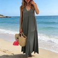 thumbnail image 2 of Wo-Fusoul Robe d'Été pour Femmes, Jupe à Col en V Plissée avec Poches, Robe Maxi de Plage Unie en Coton et Lin, Jupe Longue, 2 of 8