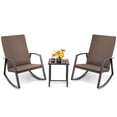 thumbnail image 2 of Costway Ensemble de Mobilier de Terrasse en Rotin 3 Pcs Chaise Berçante Table Coussin de Cour Brun, 2 of 10