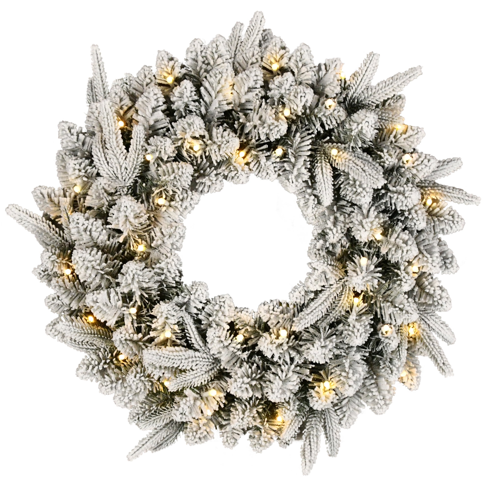 Holiday Time 24" Pre-lit Flocked Christmas Artificial Wreath, Green