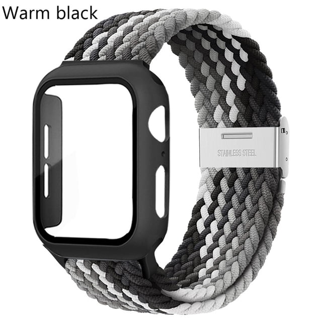 LEIXIUER Nylon Band for Apple Watch Bands with Case 45mm 41mm, Adjustable Braided Solo Loop with Glass Screen Protector Case ,Soft Wristband Stretch Nylon Elastic Strap for Apple Watch Series 7 45 mm
