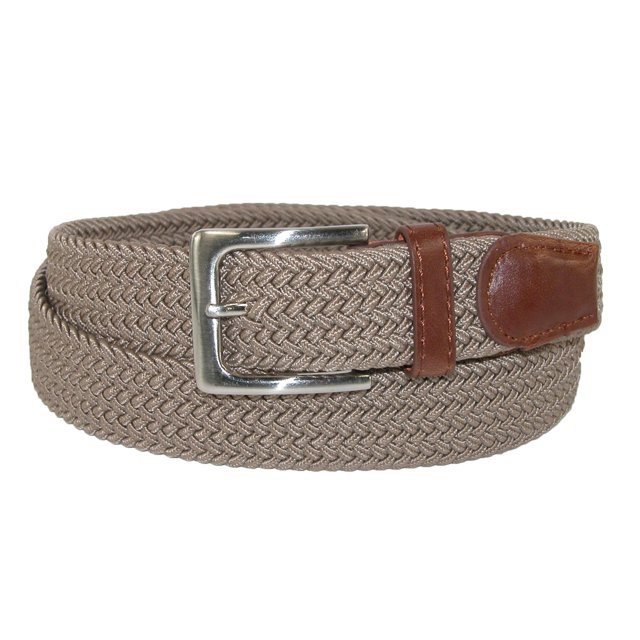 CTM® Elastic Braided Stretch Belt with Silver Buckle and Tan Tabs (Men's)