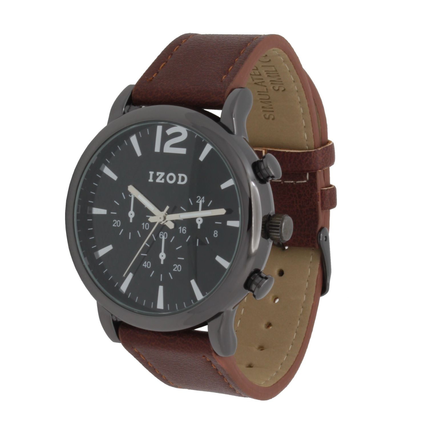 Izod Easy Read Analog Brown Leather Strap Watch