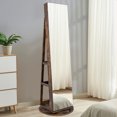 thumbnail image 4 of Gymax 360°Rotating Mirrored Jewelry Cabinet w/ High Mirror & Storage Shelves Coffee, 4 of 9