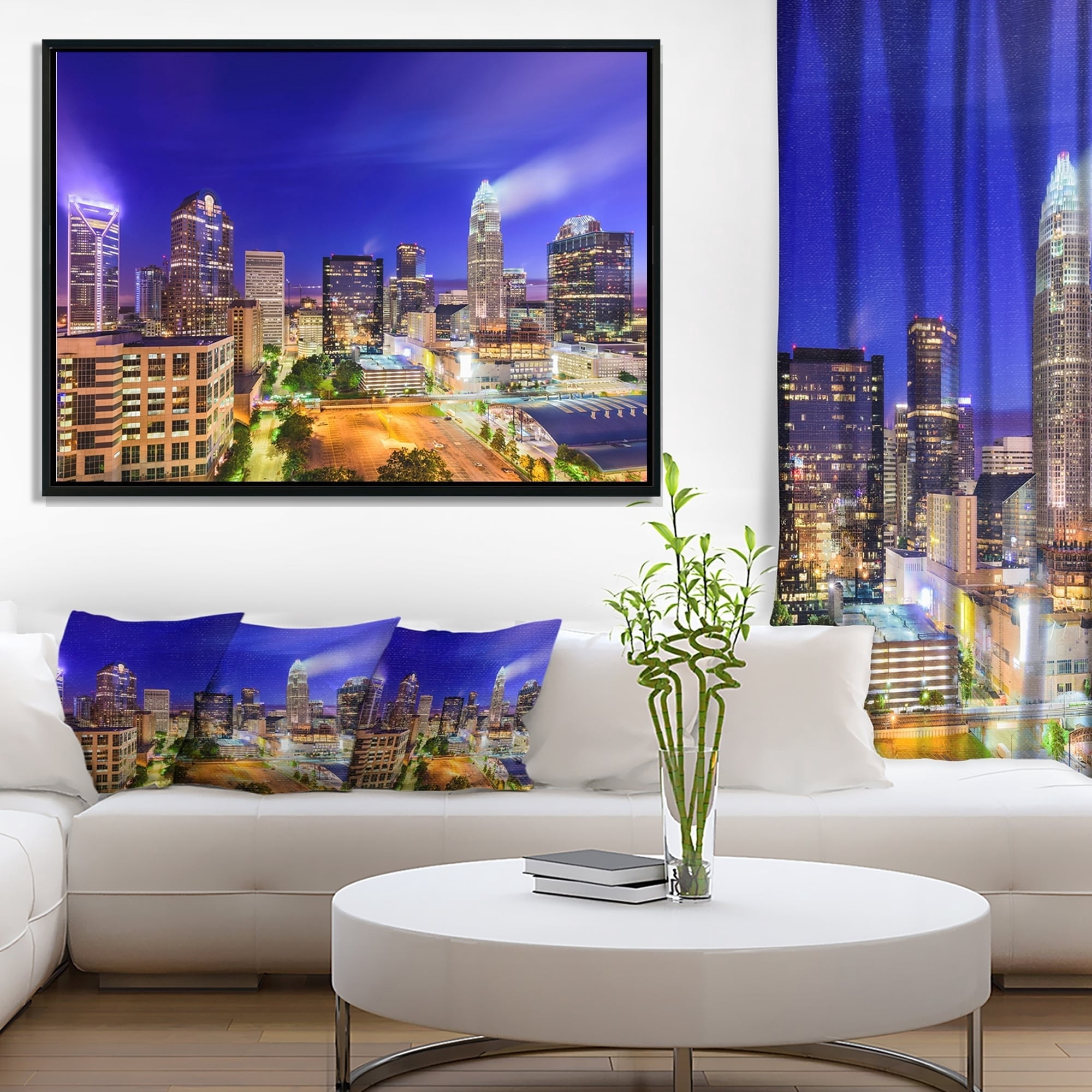 Design Art Charlotte North Carolina Cityscape Framed Canvas Art Print
