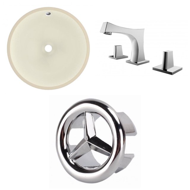 American Imaginations 16-in. W Round Bathroom Undermount Sink Set In Biscuit - Chrome Hardware AI-26764