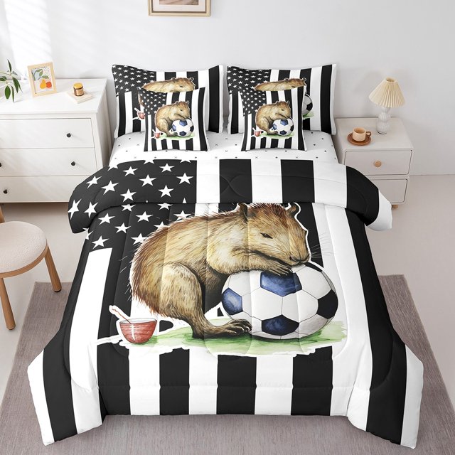 YST Ensemble Douillette Drapeau Américain 7 Pcs Dessin Animé Capybara Lit en Sac, Format Double