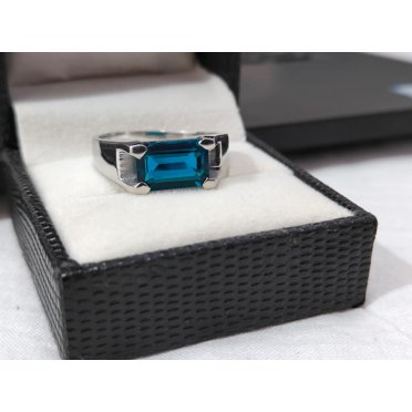 Topaze Bleue Naturelle, Bague Solitaire Bleue avec Accents, Bague Ronde Taille Rentrée des Classes Anniversaire pour Elle, Bague de Promesse Antique, Bague Minimaliste