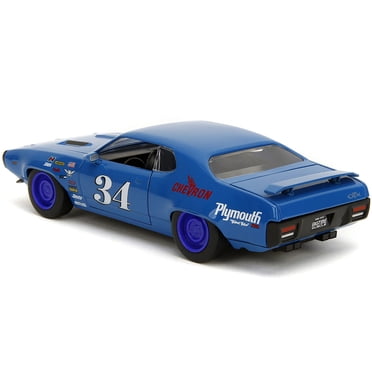 1972 Plymouth GTX #34 Bleu avec Graphiques Bigtime Muscle Series 1/24 Voiture Modèle Moulée sous Pression par Jada