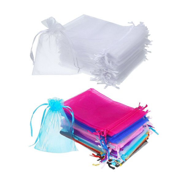 100 Pcs 4X6 Inch Organza Gift Bags Drawstring Jewelry Pouches Wedding Party Favor Bags, 50 Pcs White & 50 Pcs Multicolor,100 * organza gift bags,White & Multicolor