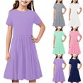 thumbnail image 1 of Milgrthf Robe d'Été à Manches Courtes pour Filles, Ligne A, Évasée, Basique, Patineuse, Tournoyante, Robe de Fête 5-14 Ans Vert, 1 of 9