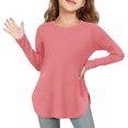 thumbnail image 2 of Plebaso Chemises à Manches Longues pour Filles Col Rond Hauts Décontractés Blouses Amples Unies pour Enfants Printemps Été, 2 of 7