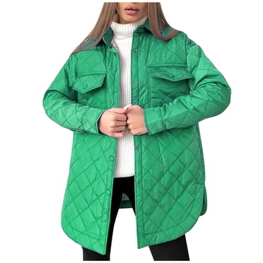 IROINID Women's Mid-Length Anorak Jacket Coat Solid Color Long Sleeve Warm Hoodless Jacket Slim Winter Outwear Coats, Green