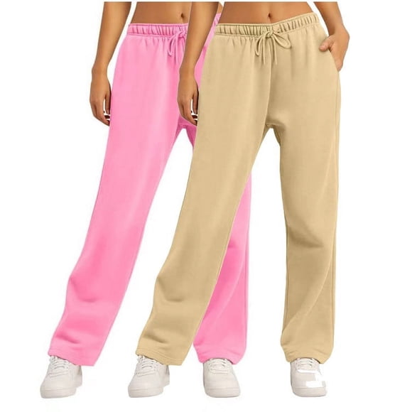 FAIWAD 2PC Sweat Pants for Womens Straight Legs Solid Color Sweatpants High Waisted Workout Jogger Pants