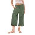 thumbnail image 3 of Yuyuzo Wide Leg Pants for Women High Waist Cotton Linen Drawstring Ruched Solid Color Boho Beach Trousers, 3 of 5