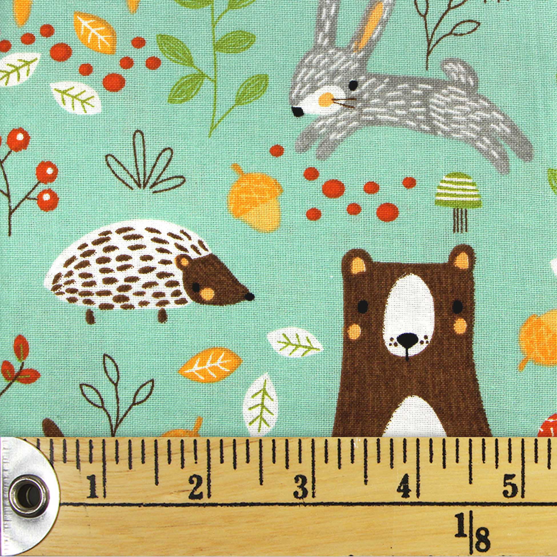 FABRIC CREATIONS fat quarter coton 45.7 × 53.3 cm (18 × 21 in), bleu Bears, Hedgehogs and Rabbits, Forest, 18x21