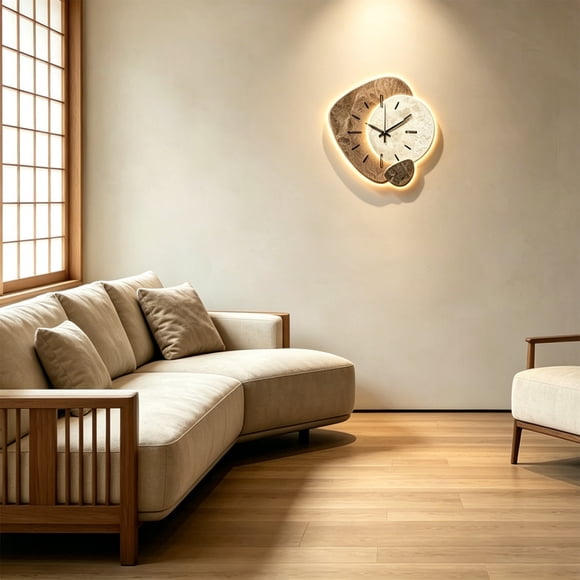 Horloge Murale Moderne pour Déco de Salon - Horloge Suspendue Silencieuse à Quartz Sans Tic-Tac avec Lumière DEL
