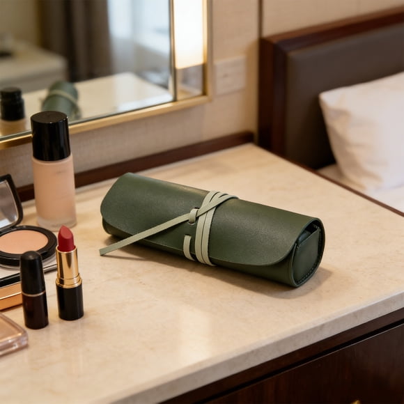 Korean Style Uncomplicated Makeup Bag Portable Eyebrow Pencil And Eyeshadow Brush Storage Pouch Double Sided Thick Leather Cosmetic Organizer