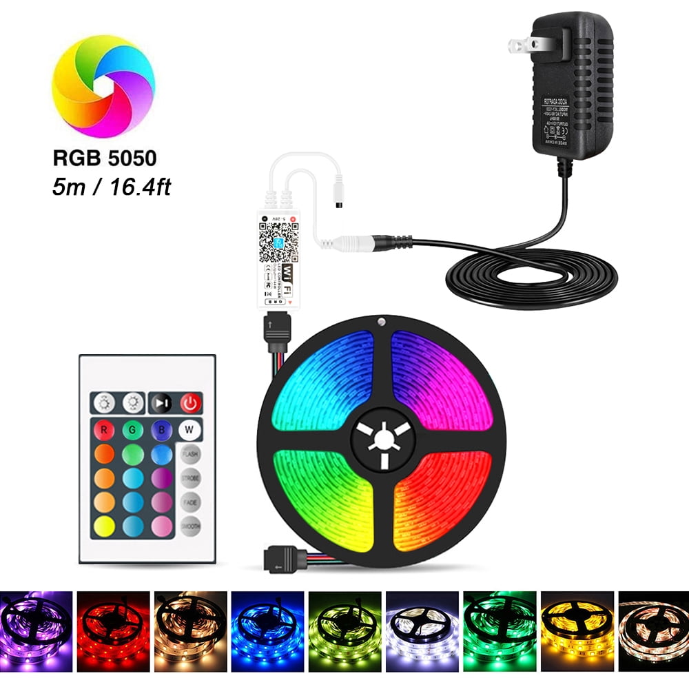 Wi-Fi RGB LED Strip Lights Waterproof 16.4ft 150 LEDs with IR Remote Control & Wi-Fi