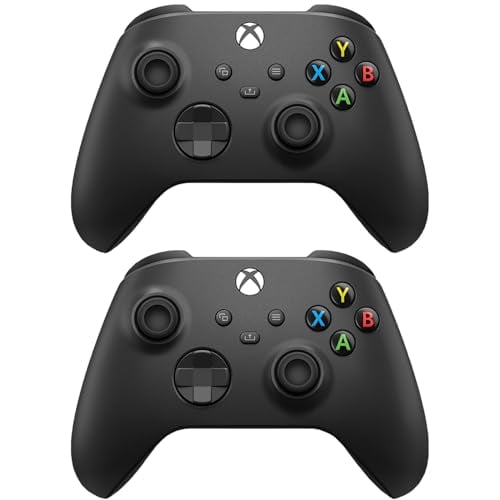 Microsoft Xbox Manette Sans Fil Core Ensemble de 2 - Noir Carbone - Xbox Series X/S, Xbox One et Appareils Windows. Deux Manettes Sans Fil Noir Carbone, Paire Face vers l'Avant avec Pavé D Hybride, Poignées Texturées sur Gâchettes, Pare-Chocs et Boîtier Arrière, port USB Type-C, Connectivité Xbox Sans Fil et Bluetooth, Prise Casque 3,5 mm et Bouton de Partage; Souvent Utilisé comme Manettes de Rechange pour PC et Jeu en Coop local.