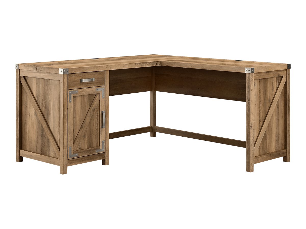 Bush Furniture Knoxville 60W L Shaped Desk with Cabinet in Reclaimed Pine
