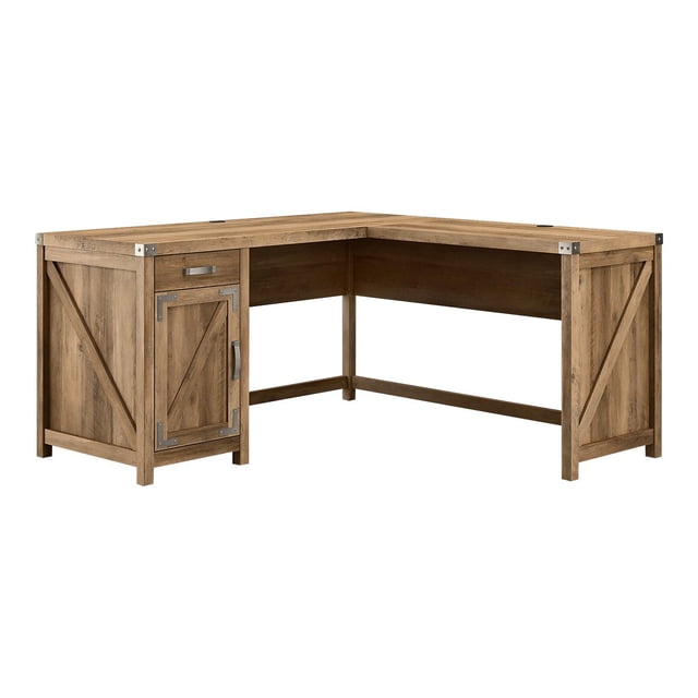 Bush Furniture Knoxville 60W L Shaped Desk with Cabinet in Reclaimed Pine