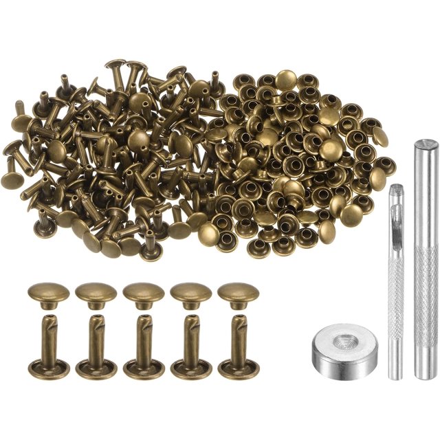 200 Sets Leather Rivets 12 x 8mm Metal Double Cap Rivet Snaps Studs Fasteners with 3pcs Setting Tools Rivets for Leather Craft DIY Repair Decoration, Bronze