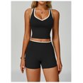 thumbnail image 2 of PISONIC Women Two Piece Workout Sets Color Block Backless Tank Top and High Waist Booty Lifting Shorts Gym Yoga Active Outfits, 2 of 6